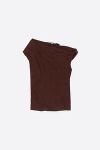 Top escote nudo lino marr&oacute;n