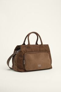 Large dark khaki cotton and suede Pocket handbag