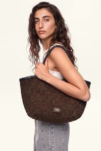 Large plaited chocolate leather shopper bag