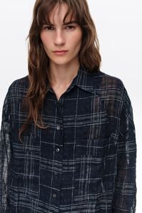 Camisa lino cuadros azul marino