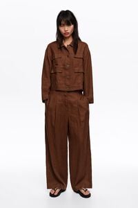 Pantal&oacute;n recto pinzas lino marr&oacute;n lavado