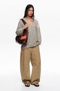 Kardigan długi koronka jasnoszary