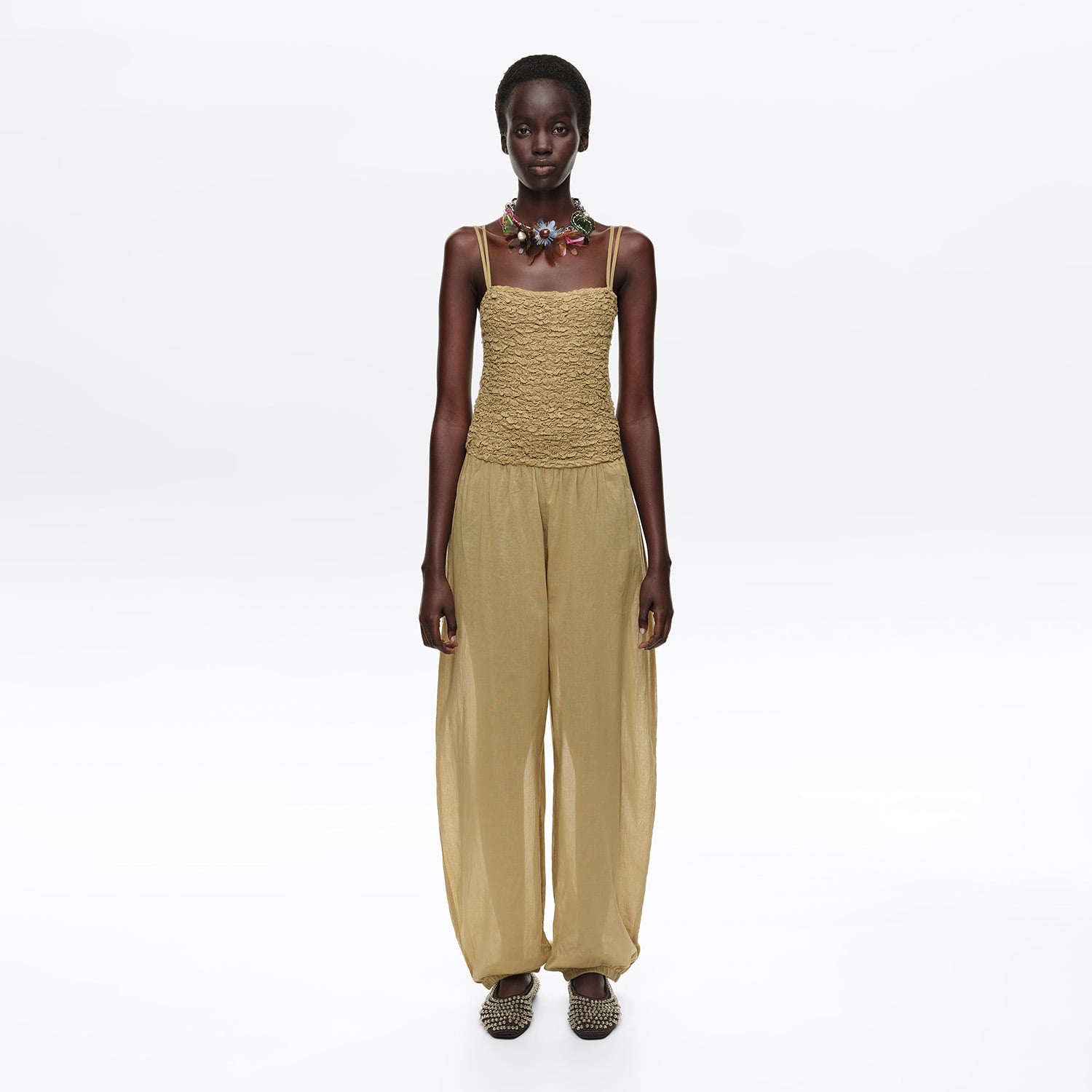 Bimba Y Lola Khaki Gathered Balloon Jumpsuit