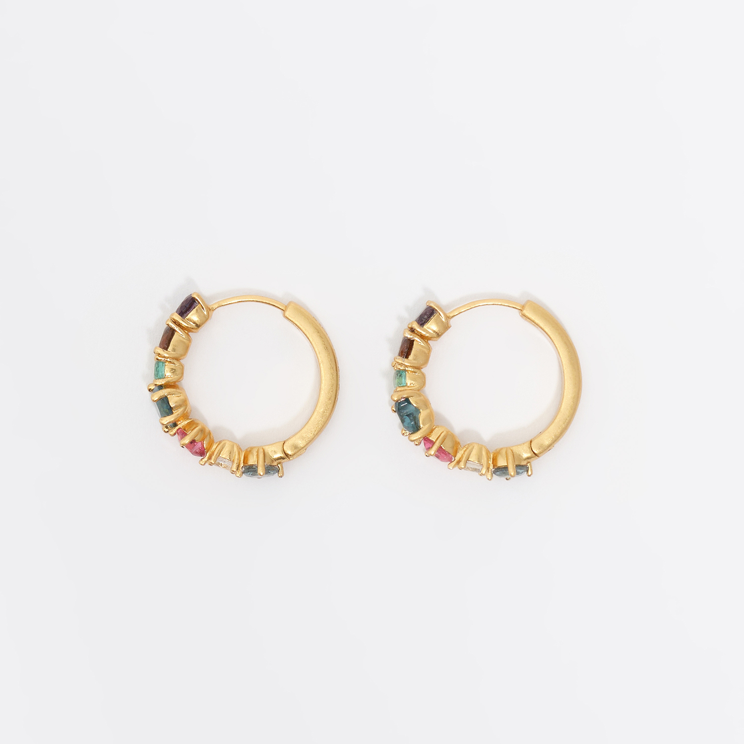 Bimba Y Lola Pastel Green Gold Crystals Heart Hoop Earrings