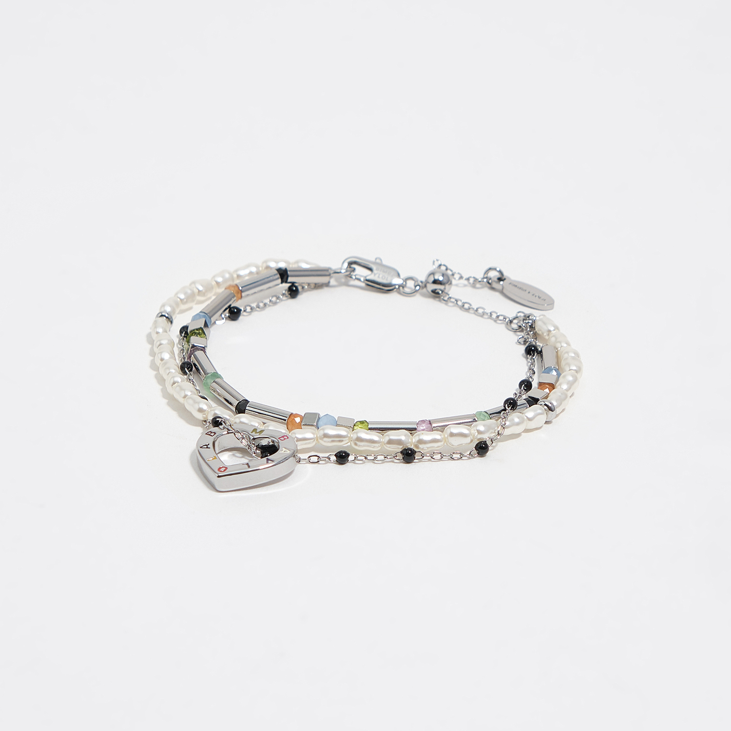 Bimba Y Lola Silver Triple -Tone Chain And Pearl Heart Logo Bracelet