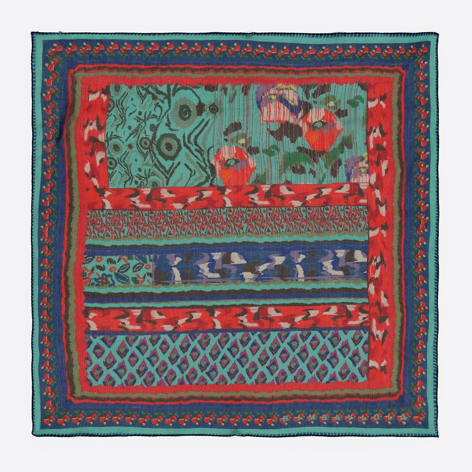 Bimba Y Lola Red Ikat Floral Striped Scarf