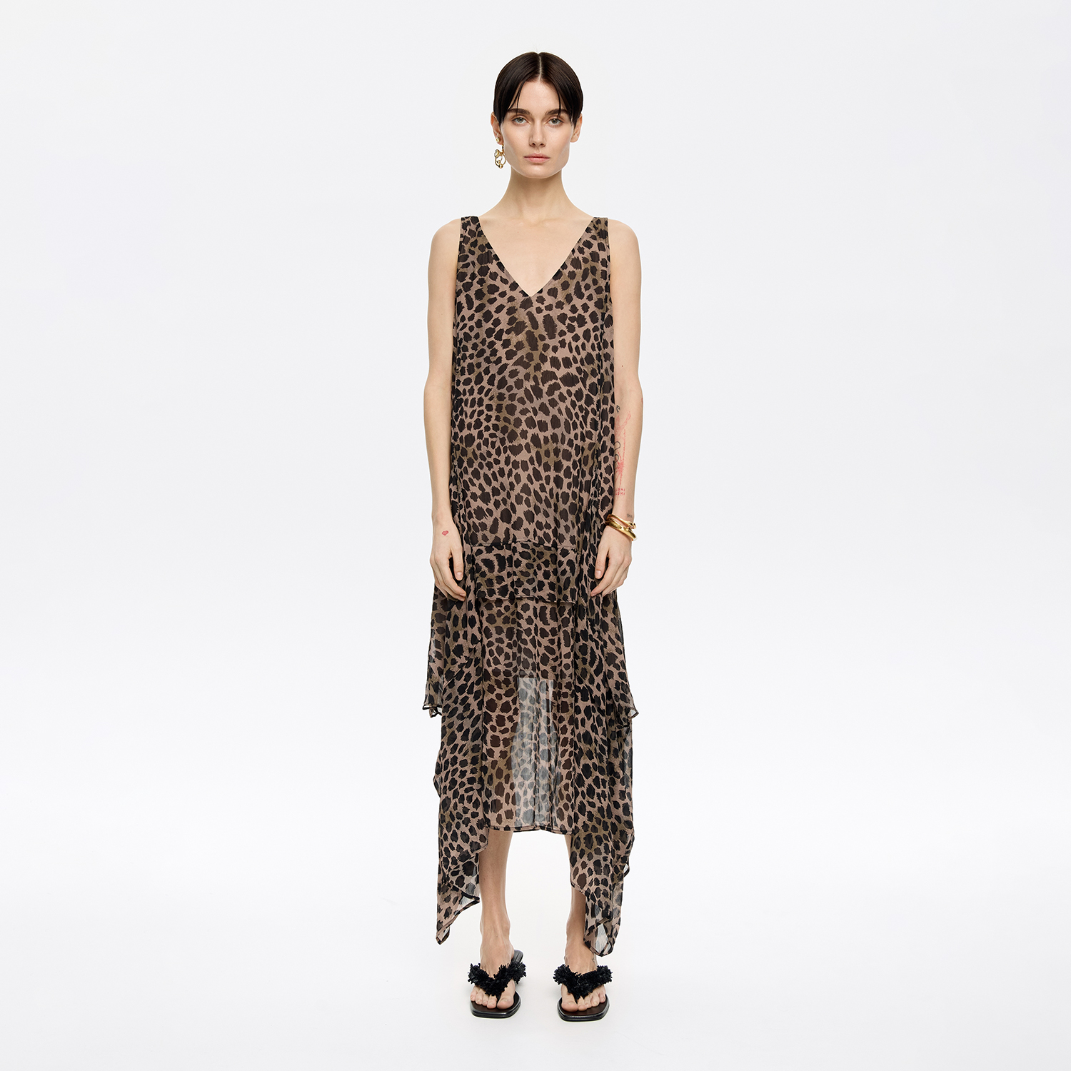 Sukienka lejąca nieregularna Cheetah khaki