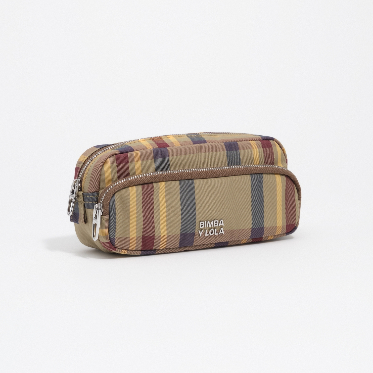 Etui pocket żakard tartan khaki burgund