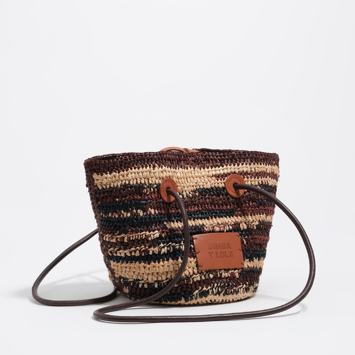 Bimba Y Lola Dark Brown Small Raffia Basket Bag