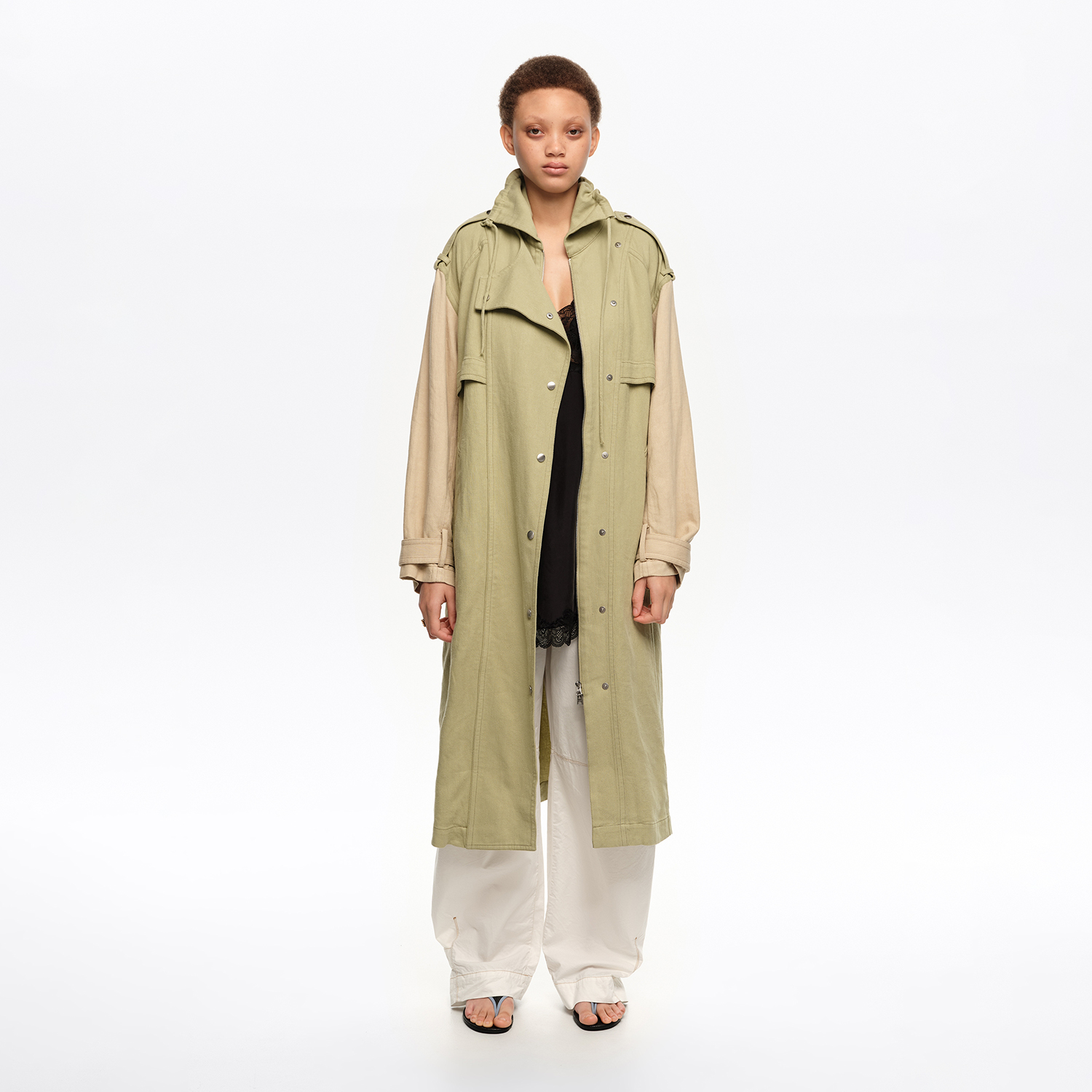 Bimba Y Lola Light Green Two-Tone Maxi Trench