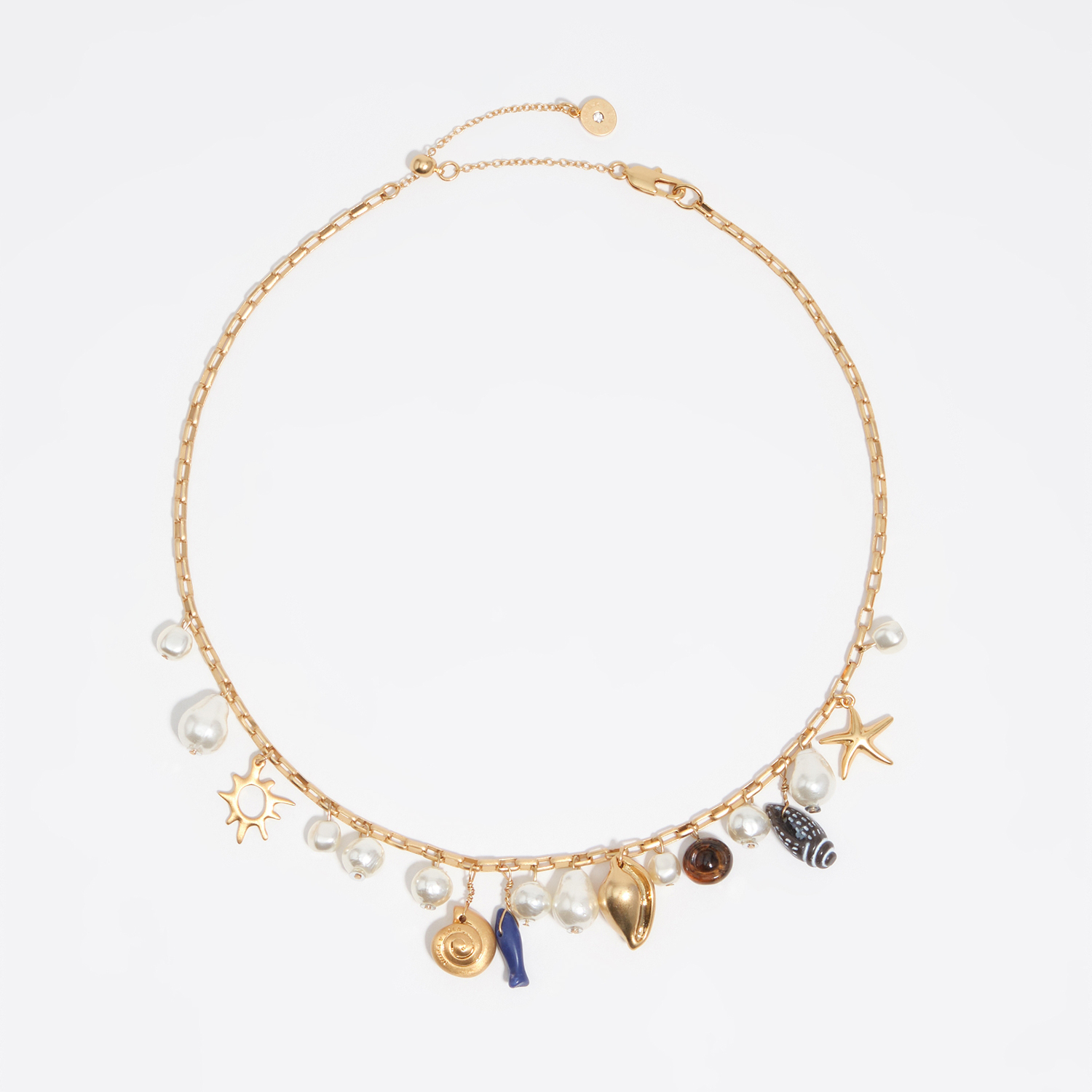 Bimba Y Lola Dark Blue Aged Gold Necklace With Shells And Fish