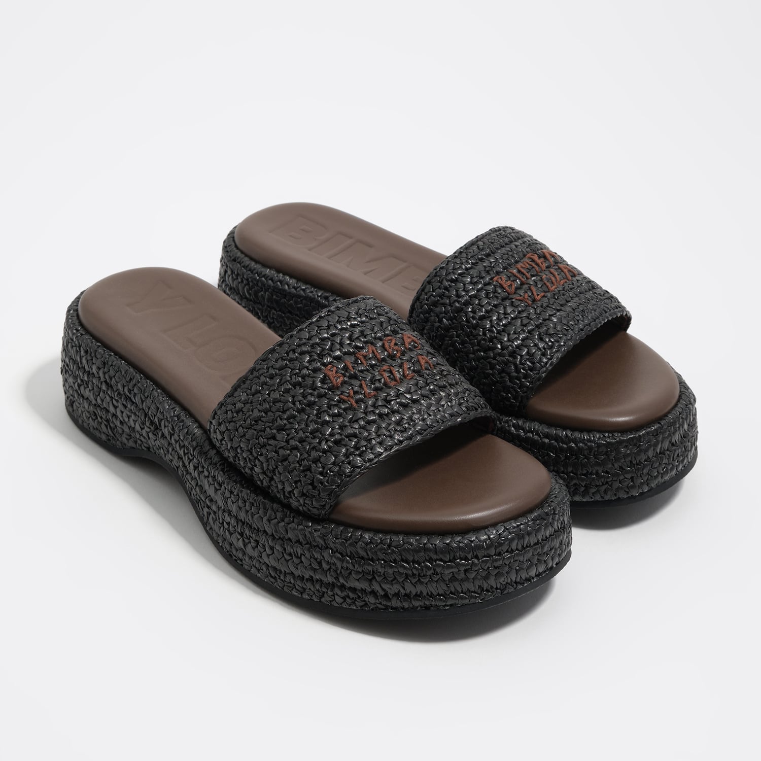 Bimba Y Lola Black Raffia Platform Sandal