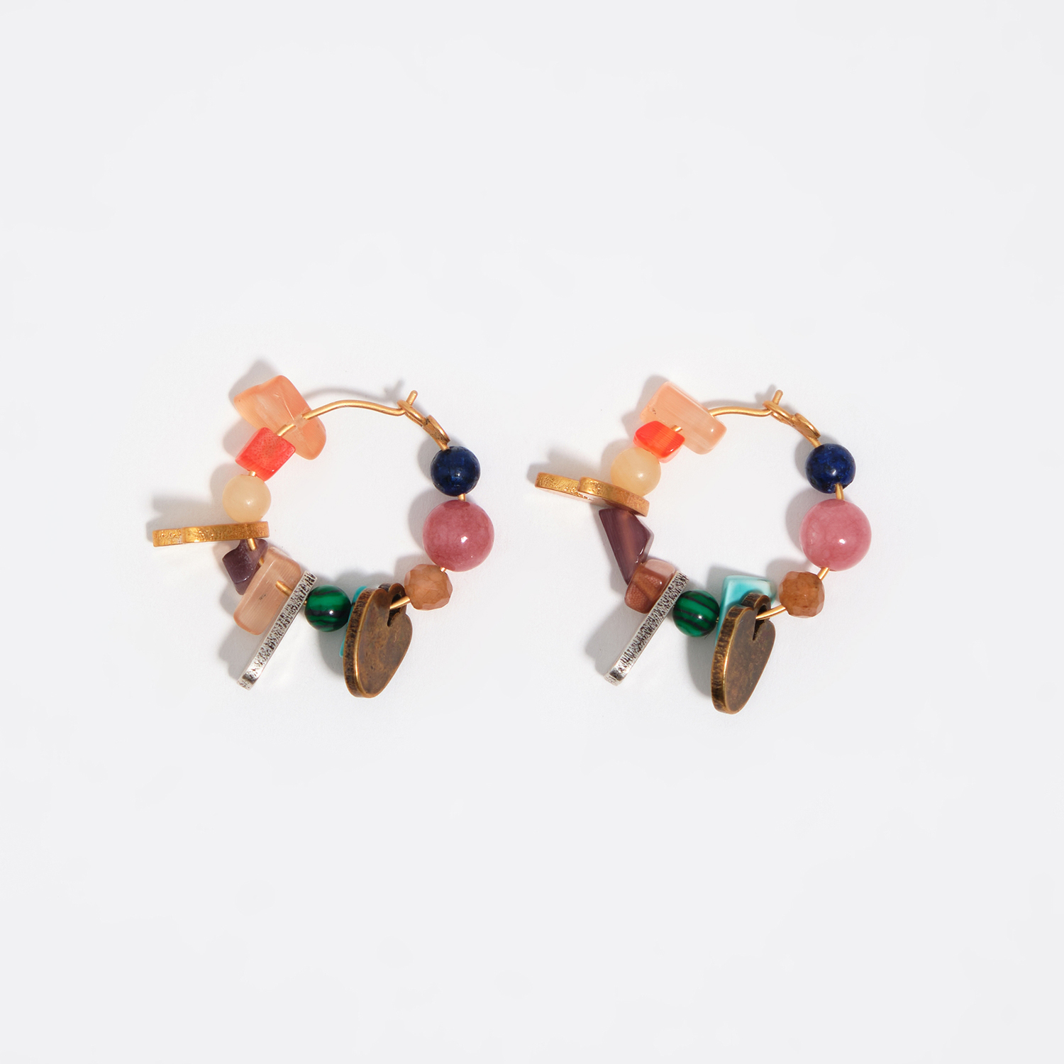 Bimba Y Lola Gold Metal Silhouette And Multicolor Stone Hoop Earrings