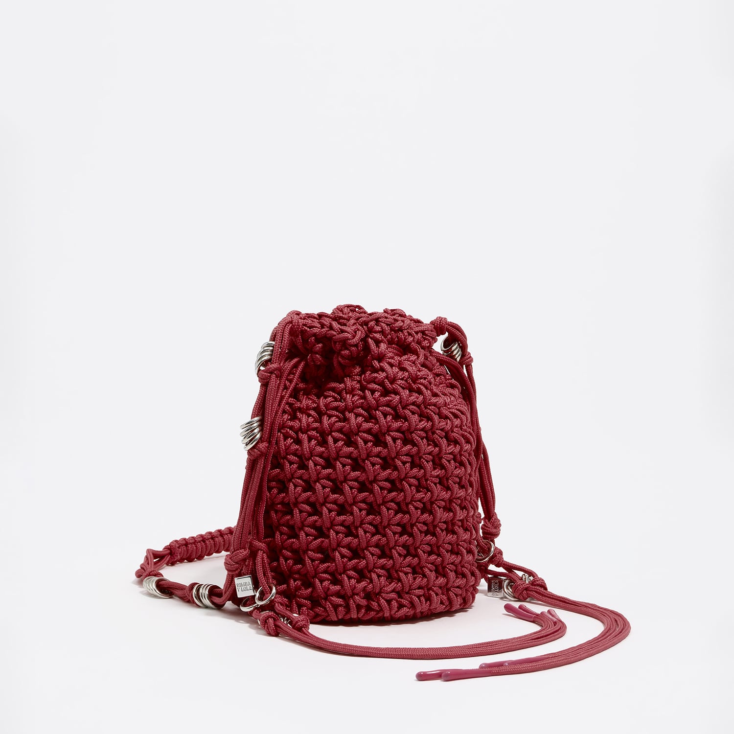 Bimba Y Lola Garnet Mini Plaited Crochet Bucket Bag