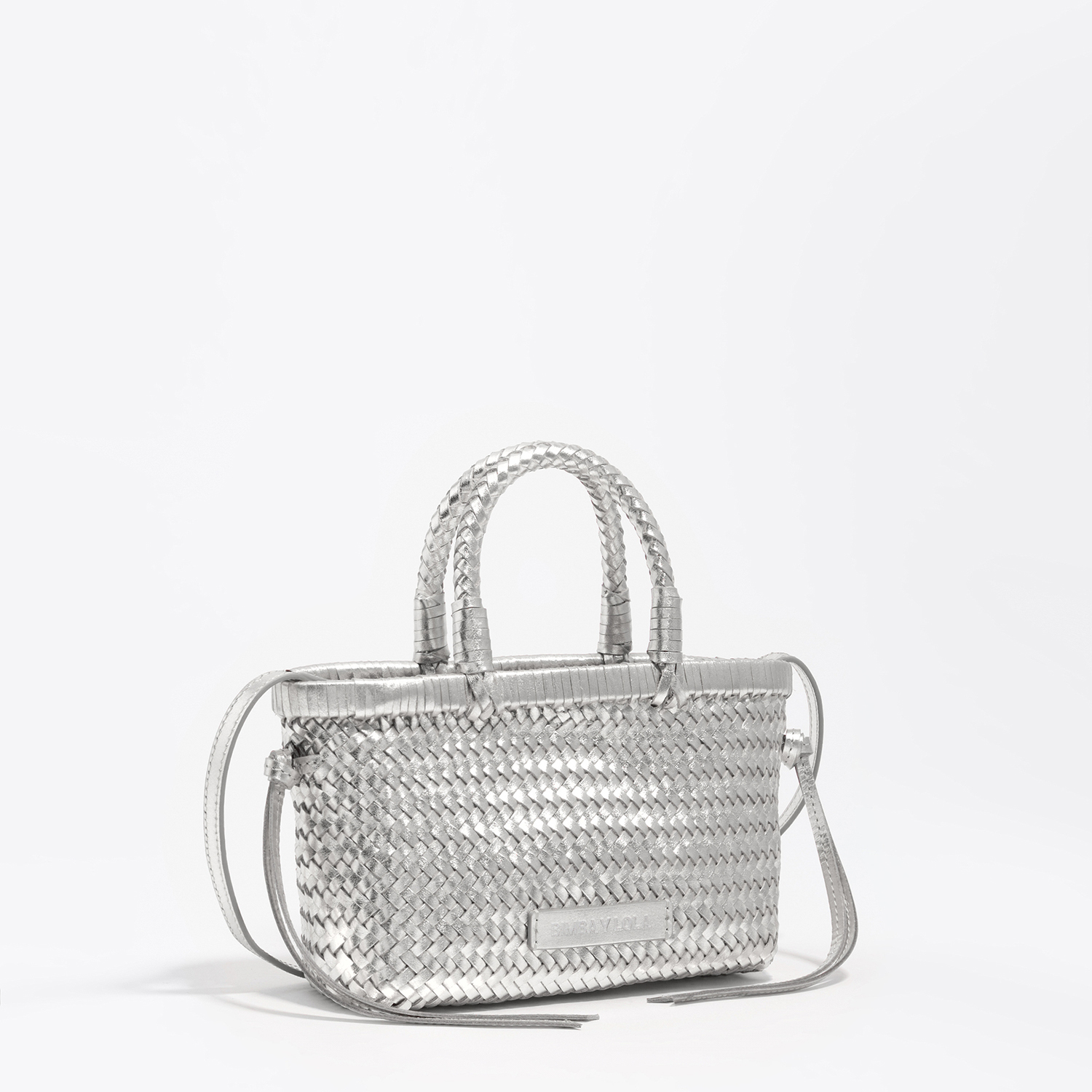 Bimba Y Lola Silver Plaited Leather Mini Bag