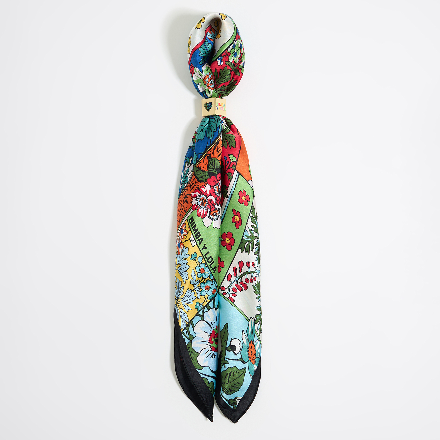 Charms chusta patchwork kwiaty i metalowa kostka