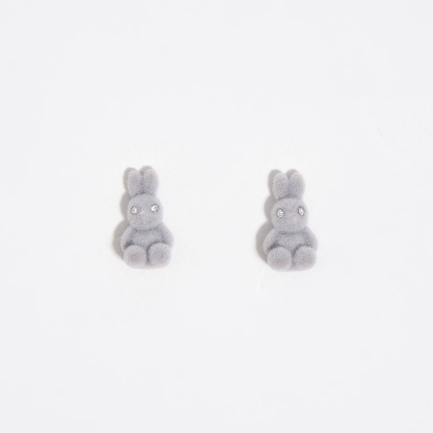 Bimba Y Lola Taupe Gray Flocked Rabbit Earrings