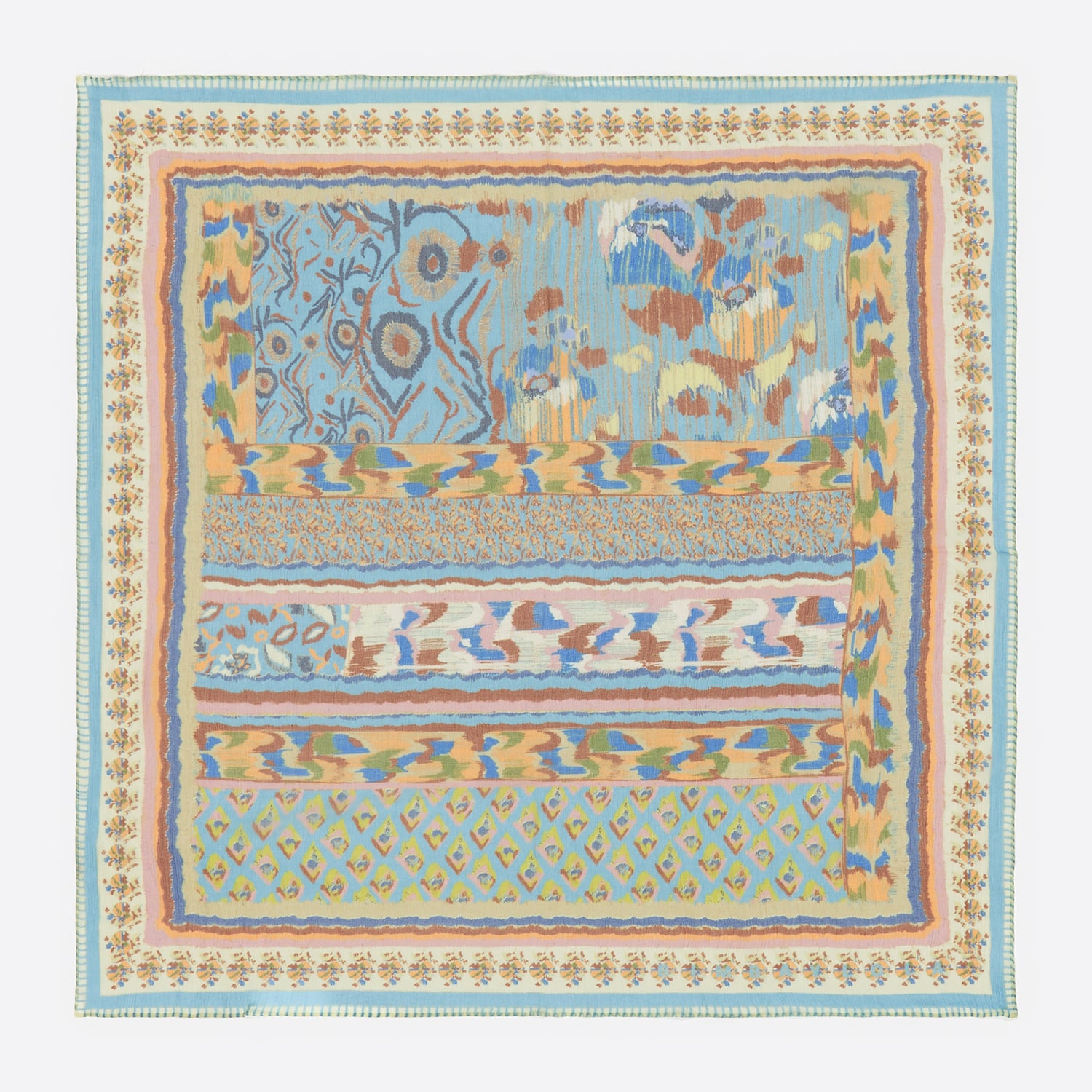 Bimba Y Lola Blue Ikat Floral Striped Scarf