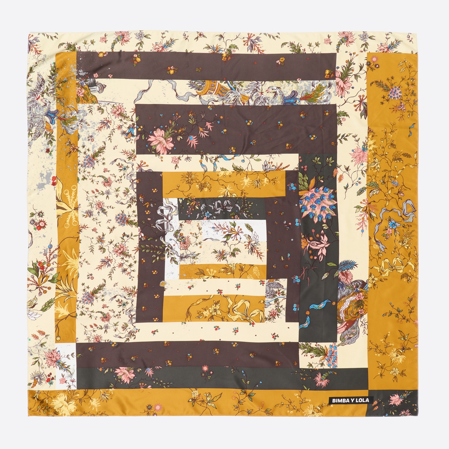 Chusta patchwork romantic flowers ochra