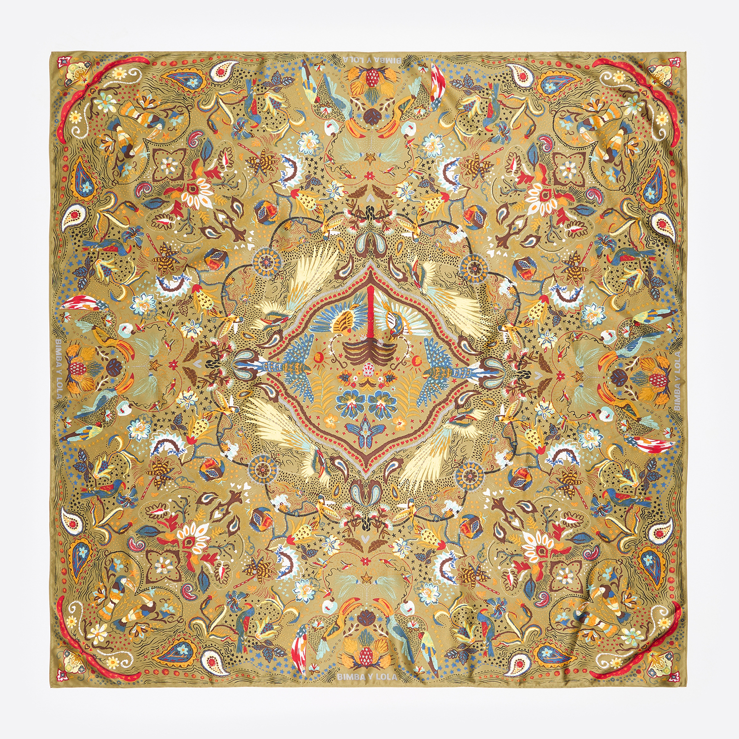 Bimba Y Lola Khaki Tropical Birds Scarf