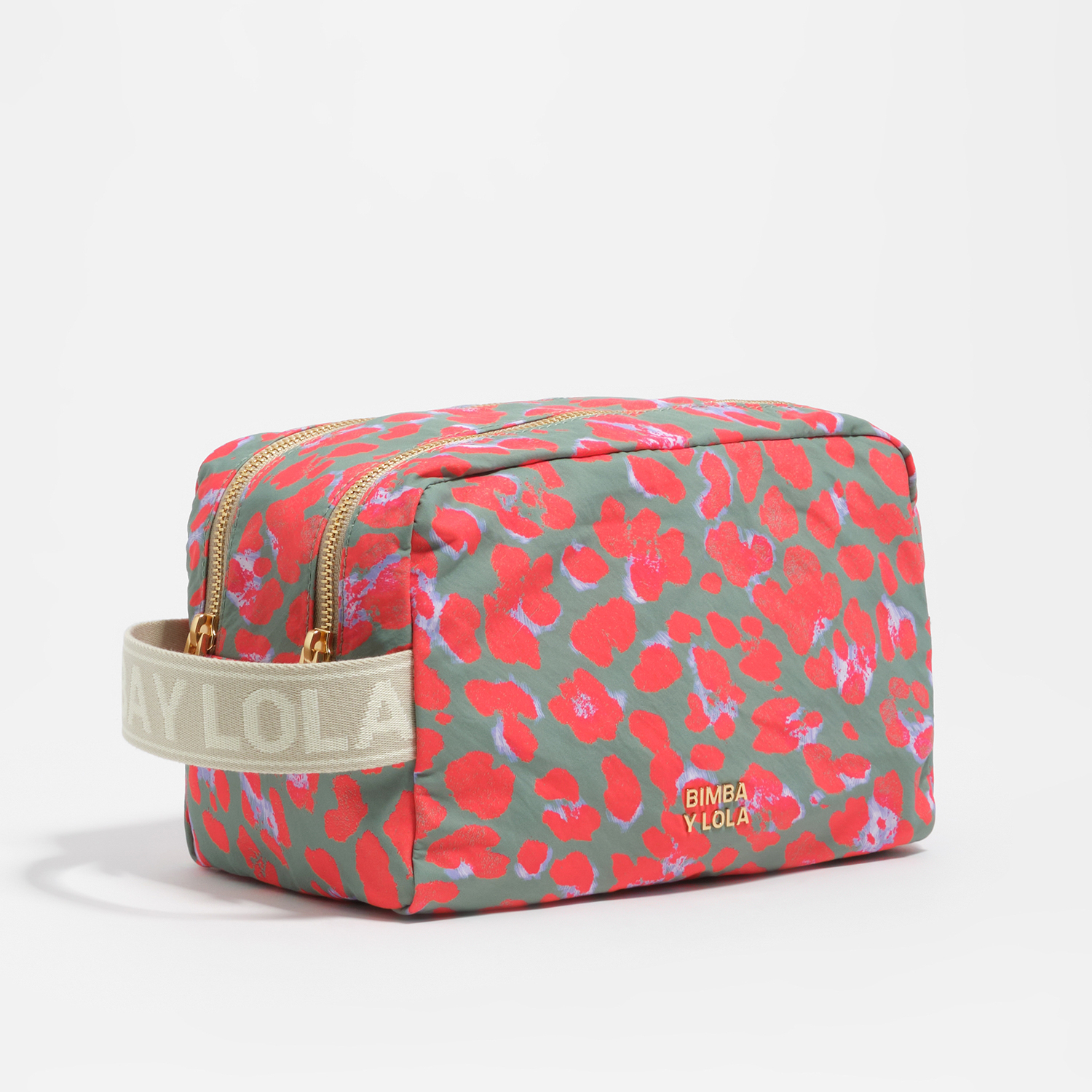 Bimba Y Lola Leopard Basil Large Aquamarine Leopard Nylon Make-Up Case