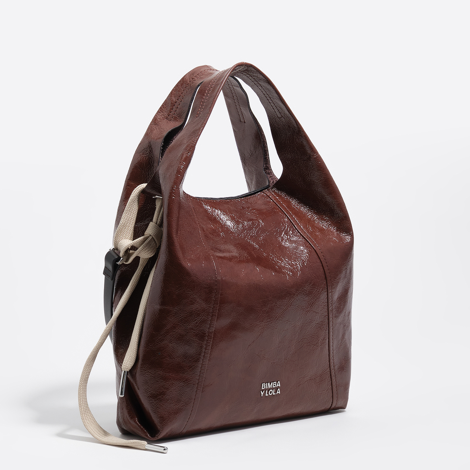 Bimba Y Lola Moka Medium Mocha Shiny Leather Paper Bag