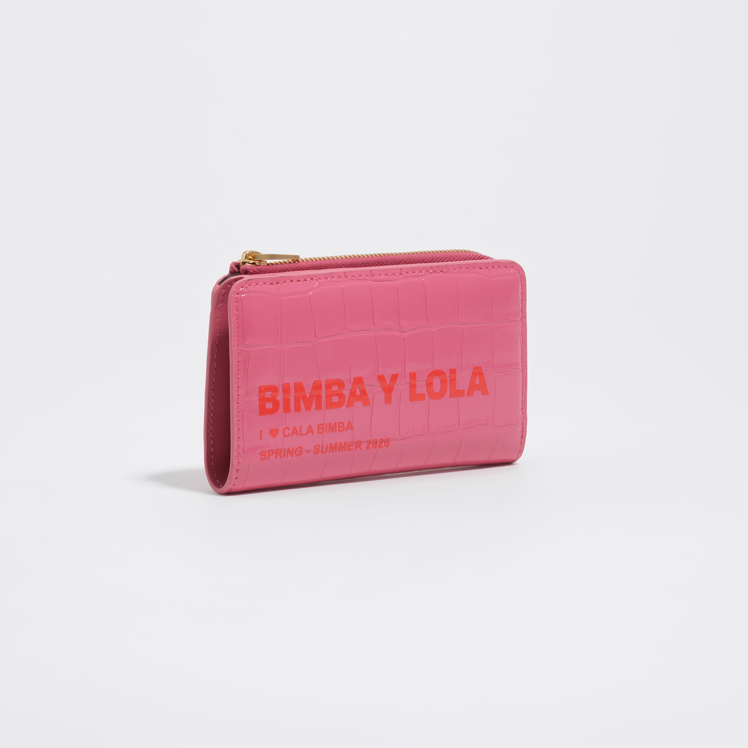 Bimba Y Lola Dark Pink Embossed Crocodile Compact Purse