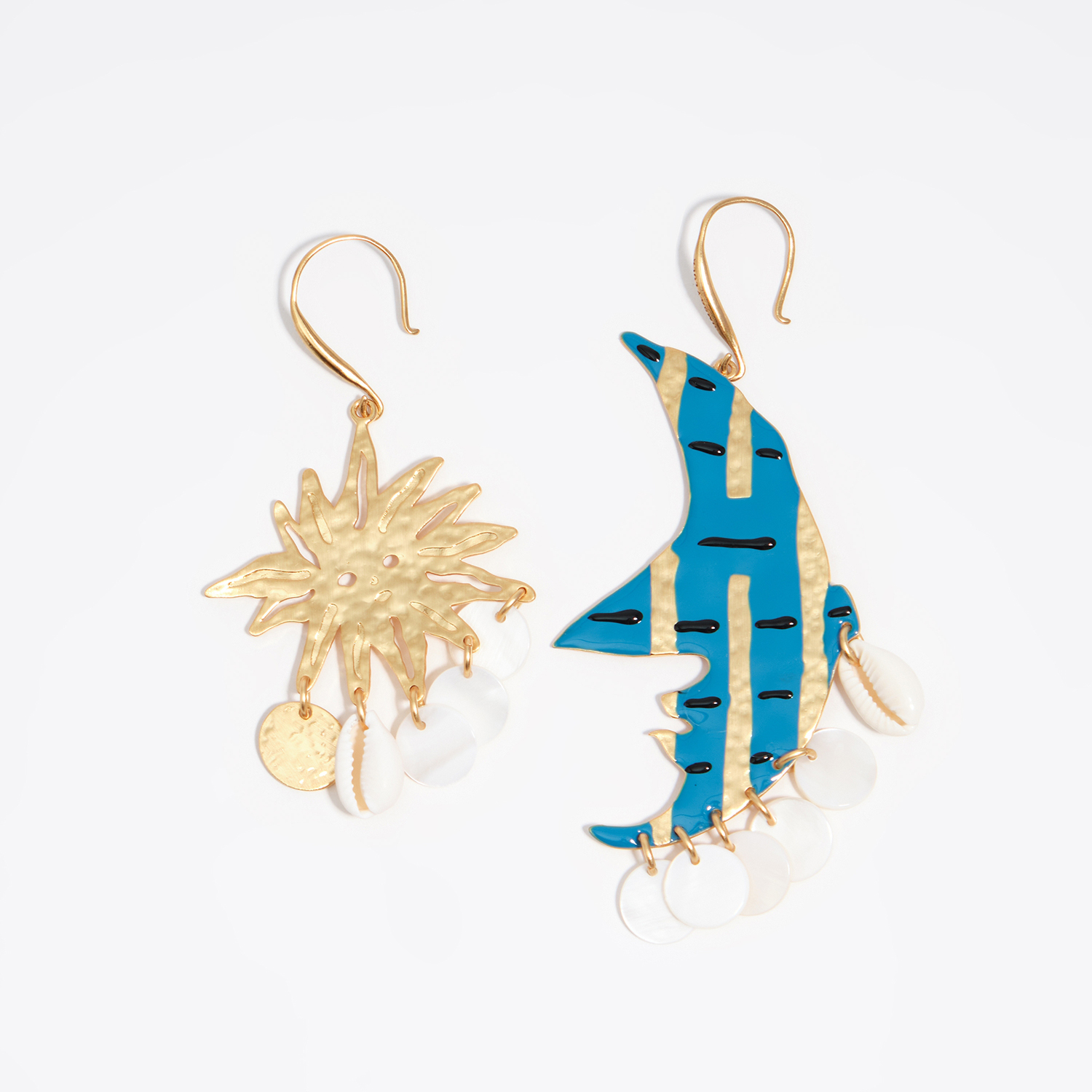 Bimba Y Lola Blue Brushed Gold Moon And Sun Earrings