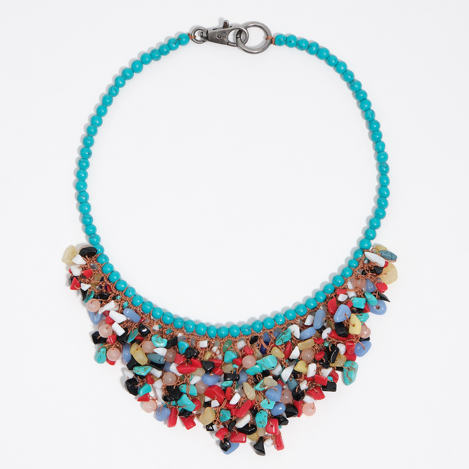 Bimba Y Lola Turquoise Stone And Pearl Necklace