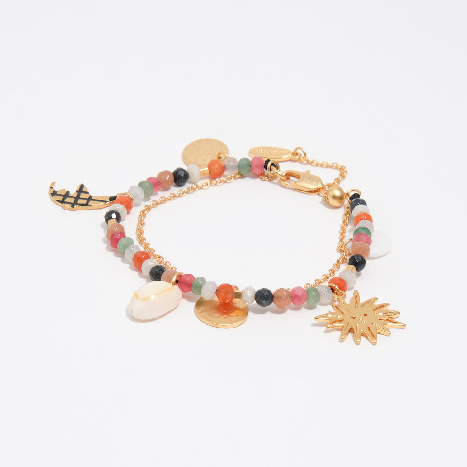 Bimba Y Lola Light Lilac Brushed Gold Sun And Moon Double Bracelet