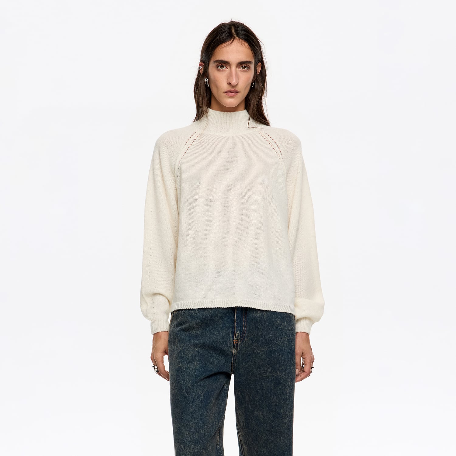 Sweter wełna golf kość słoniowa
