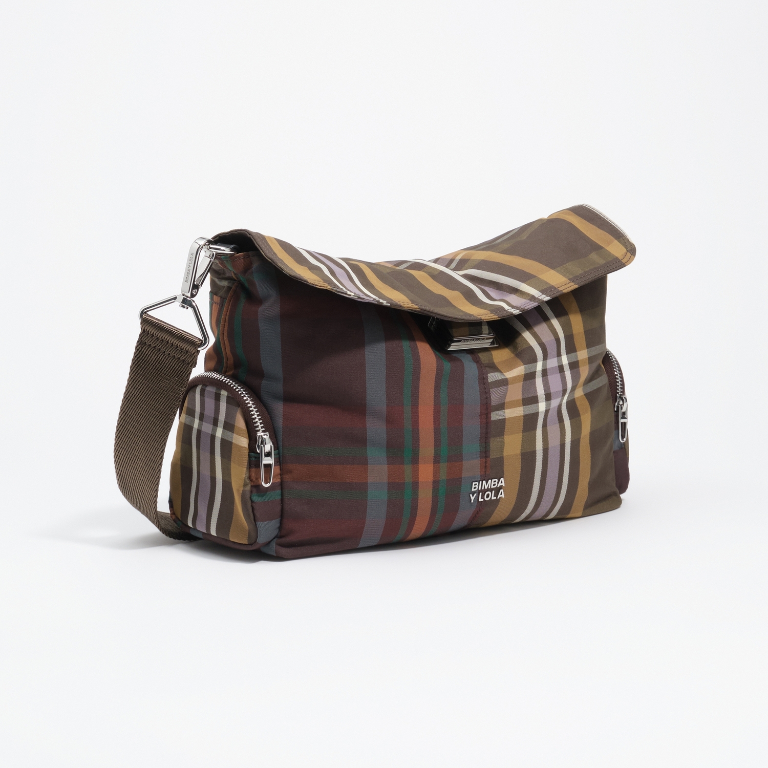 Torebka Pocket klapa duża tartan czekoladowo-zielona 2