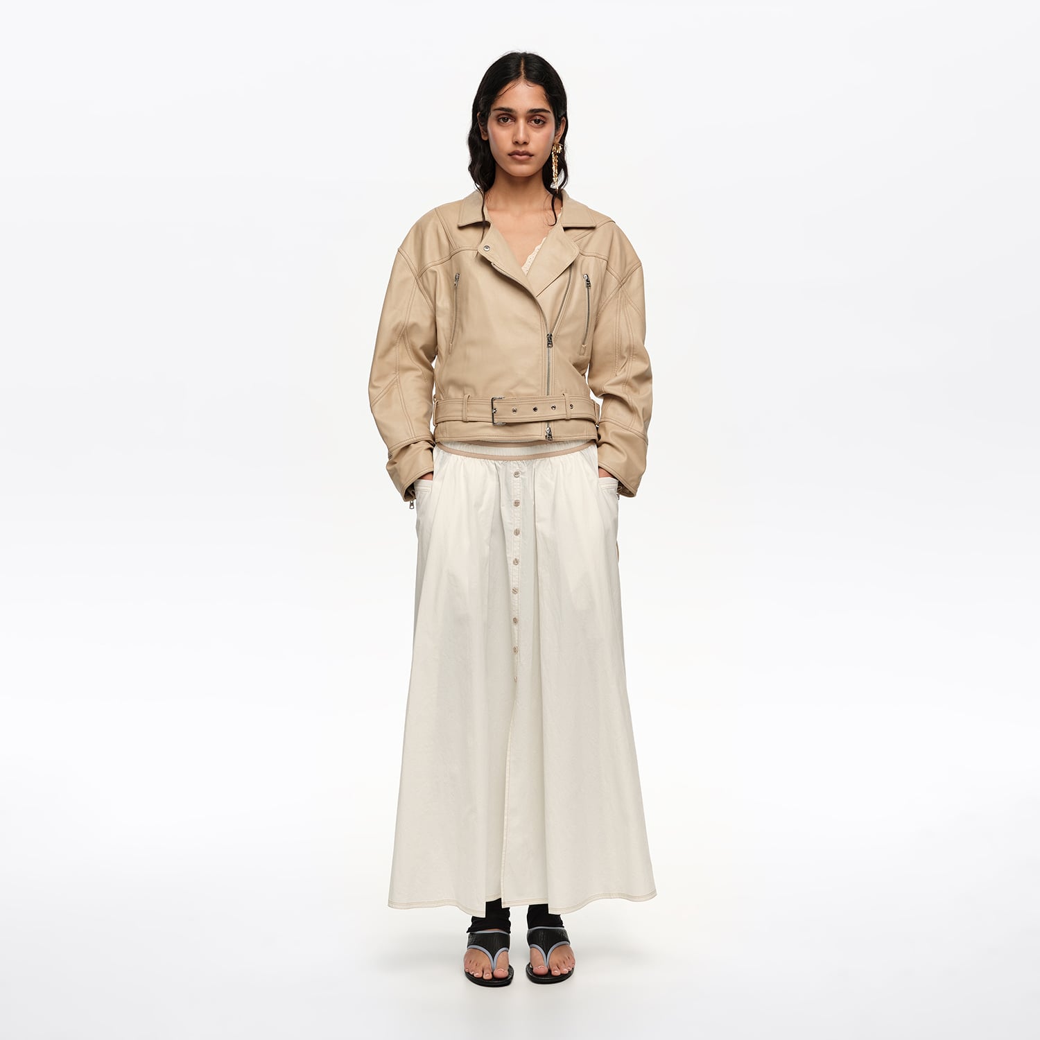 Bimba Y Lola Ivory A-Line Skirt With Buttons