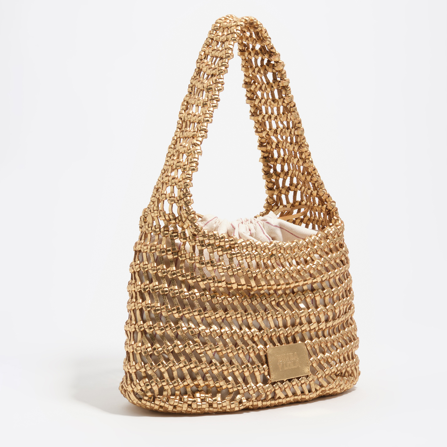 Bimba Y Lola Gold Leather Plaited Medium Bag
