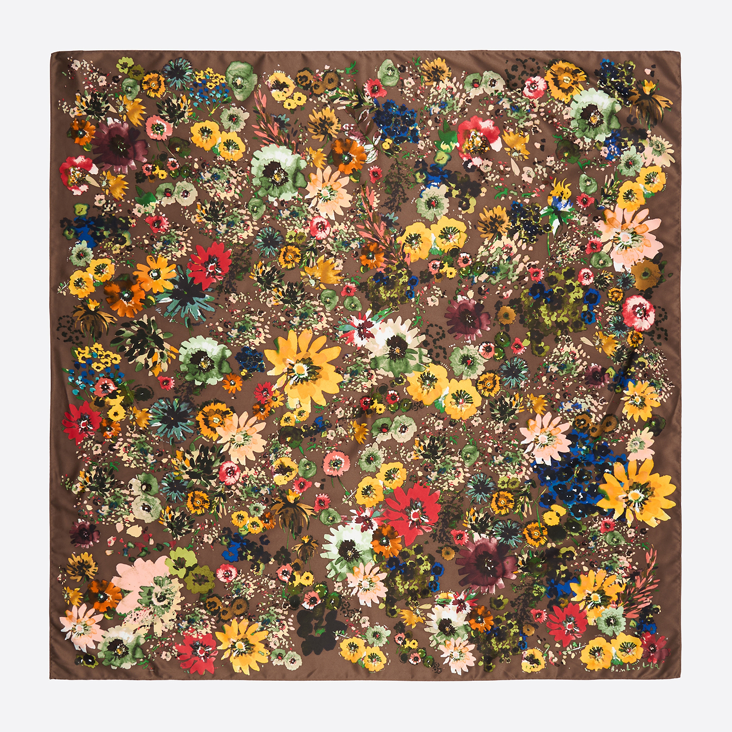 Bimba Y Lola Brown Watercolor Floral Scarf