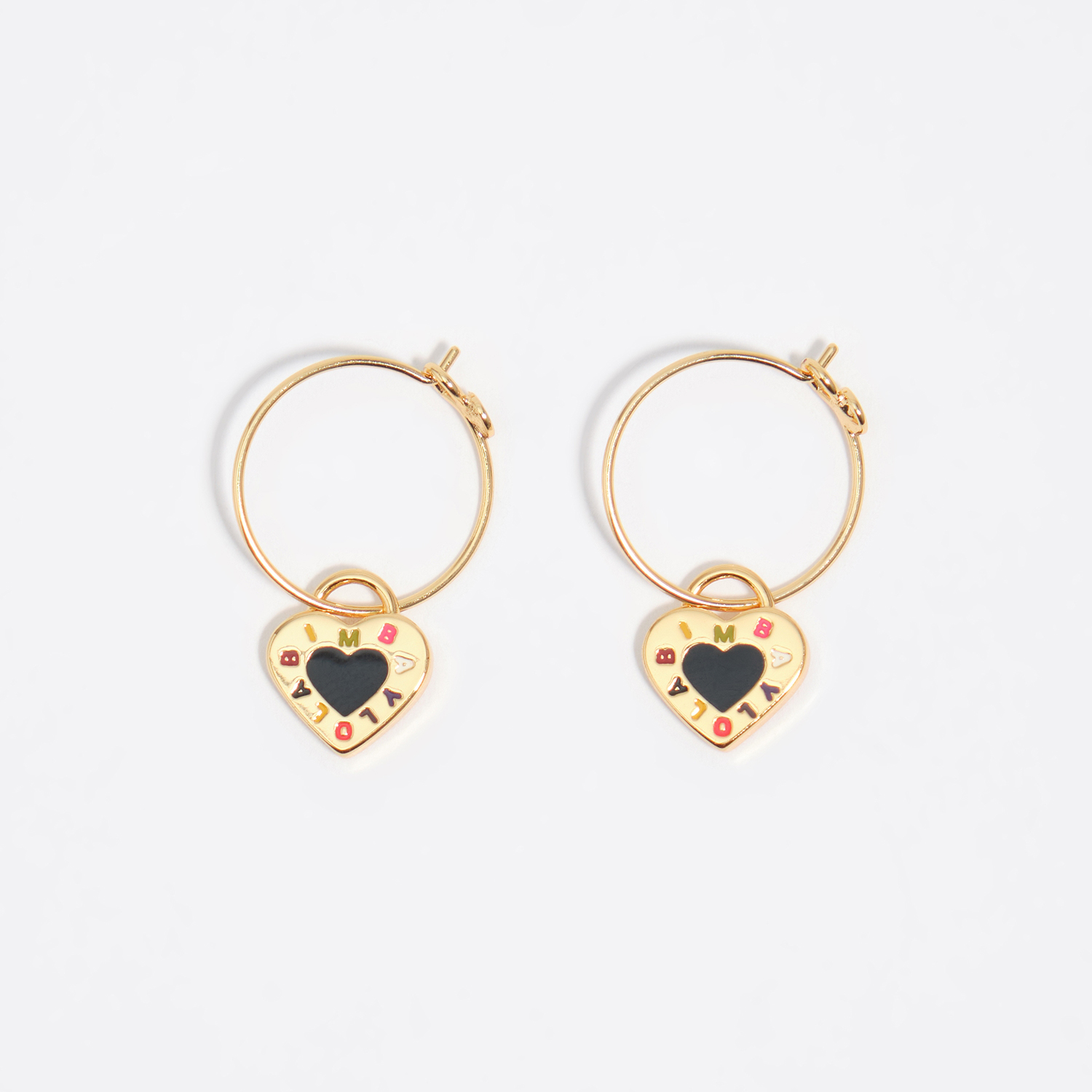 Bimba Y Lola Black Heart Logo Hoop Earrings