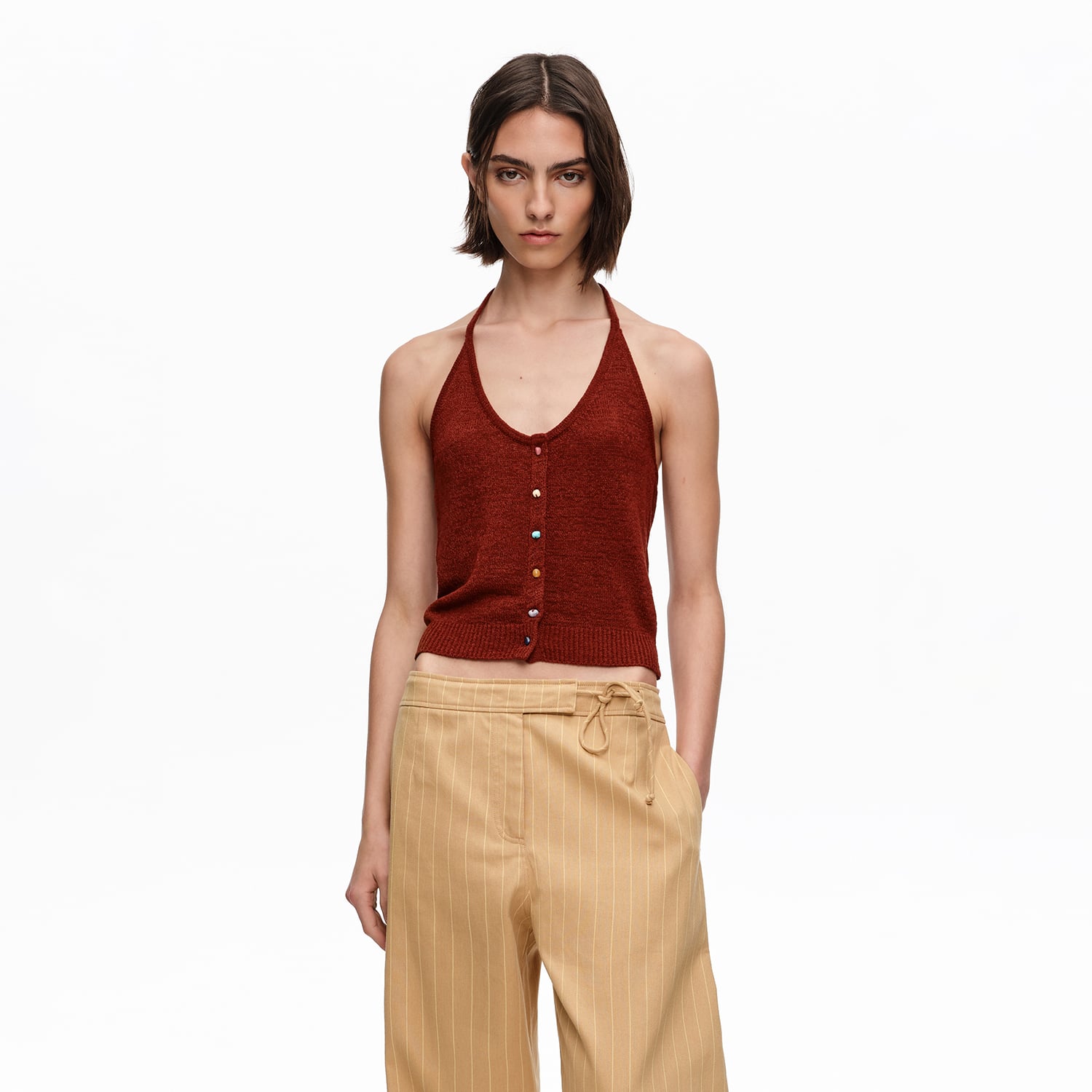 Top halter kamyki brązowy