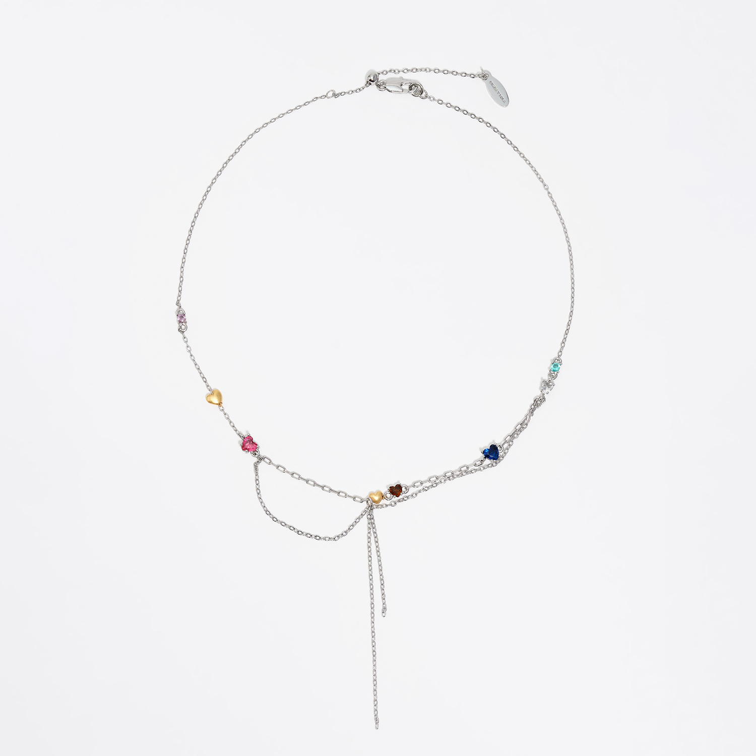 Bimba Y Lola Dark Silver Silver Chains And Crystals Necklace