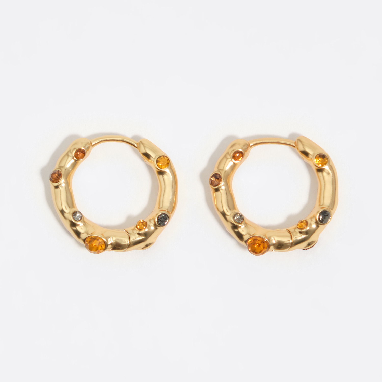 Bimba Y Lola Gold Crystal Textured Hoop Earrings