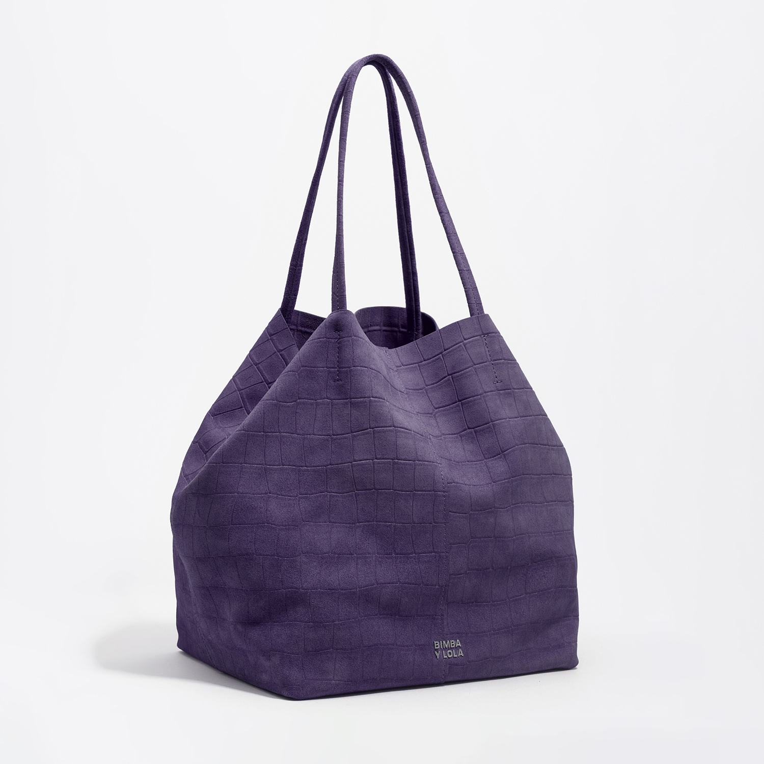 Bimba Y Lola Purple Large Suede Shopper Bag In Embossed Crocodile