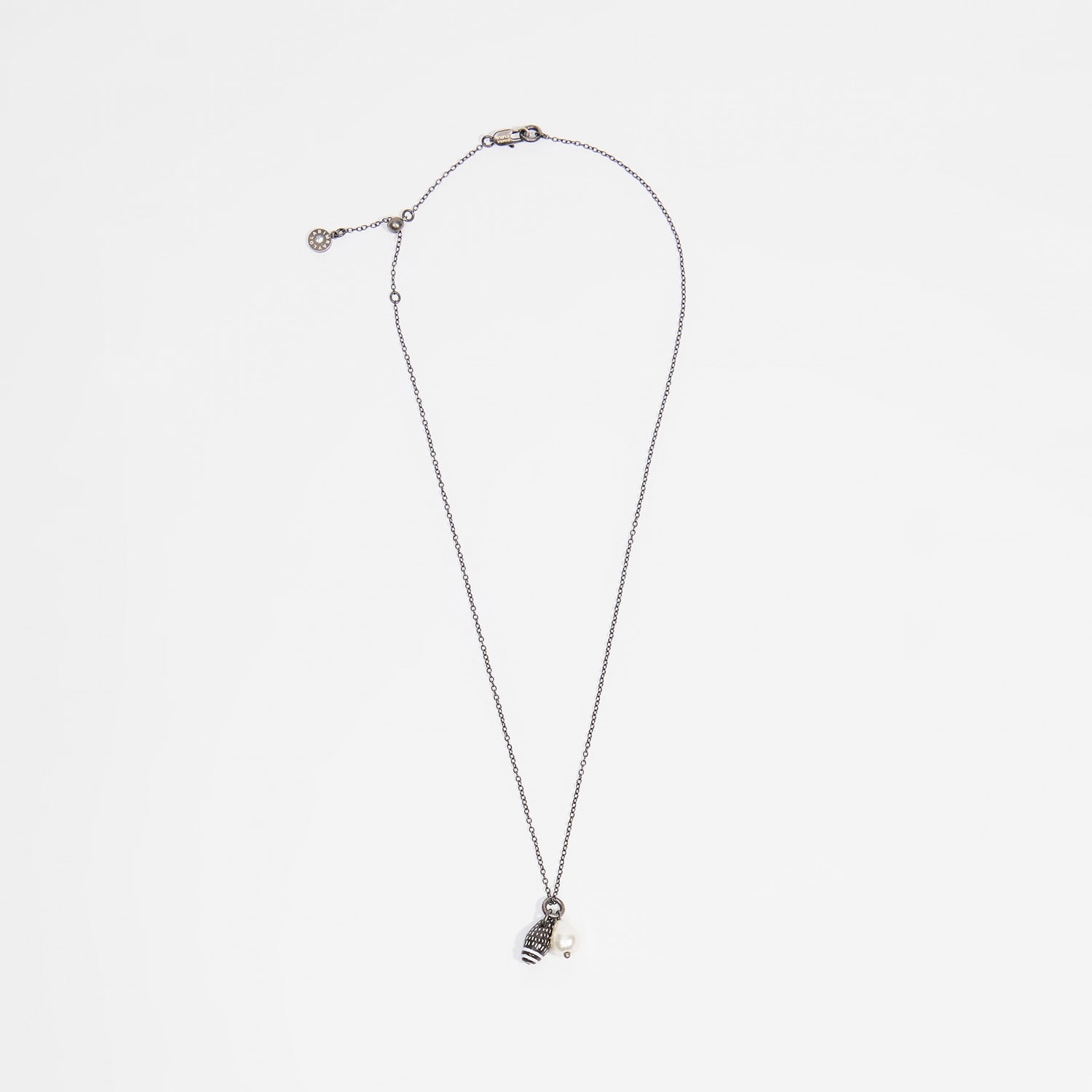 Bimba Y Lola Dark Silver Aged Silver Necklace With Seashell And Pearl