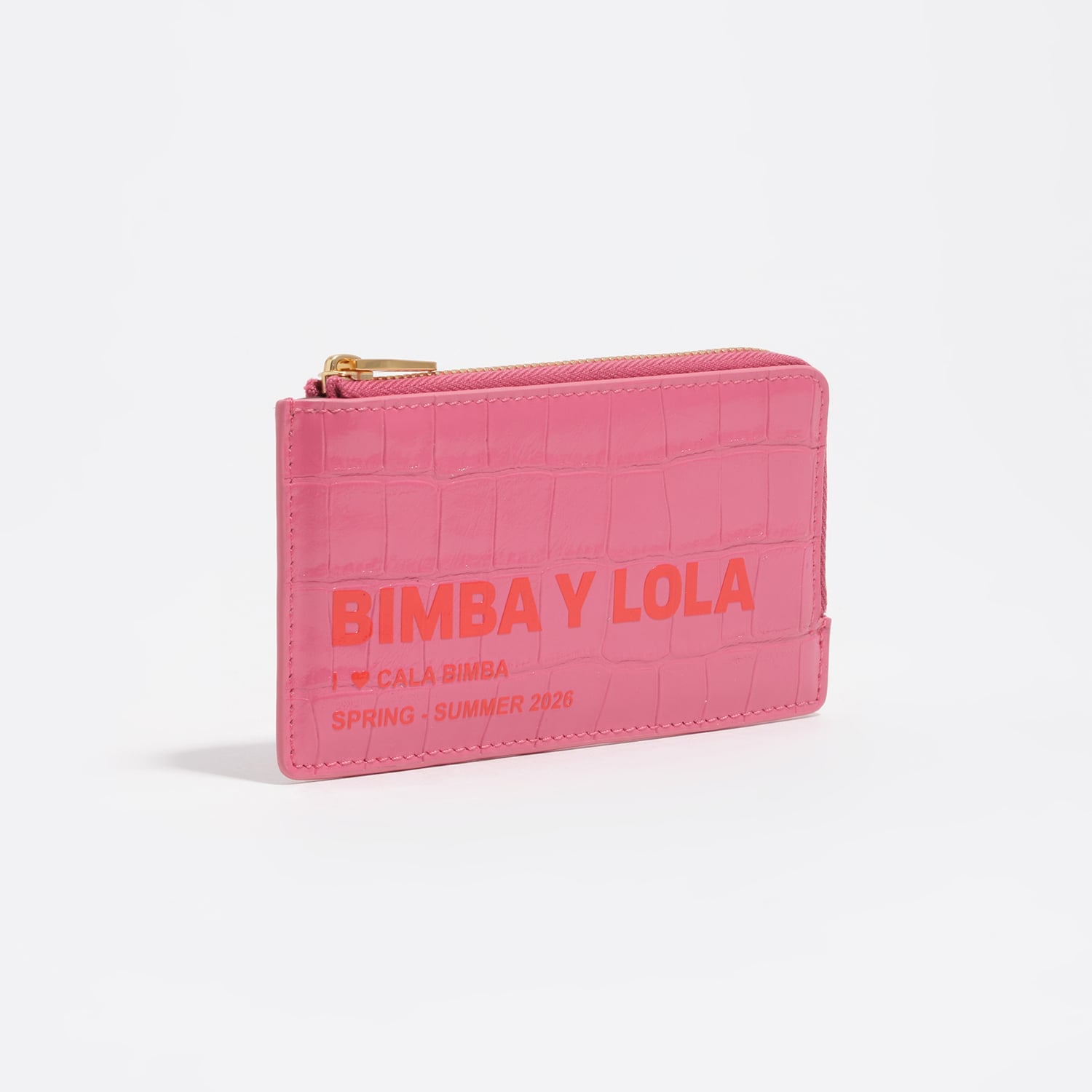 Bimba Y Lola Dark Pink Embossed Crocodile Card Holder-Coin Purse