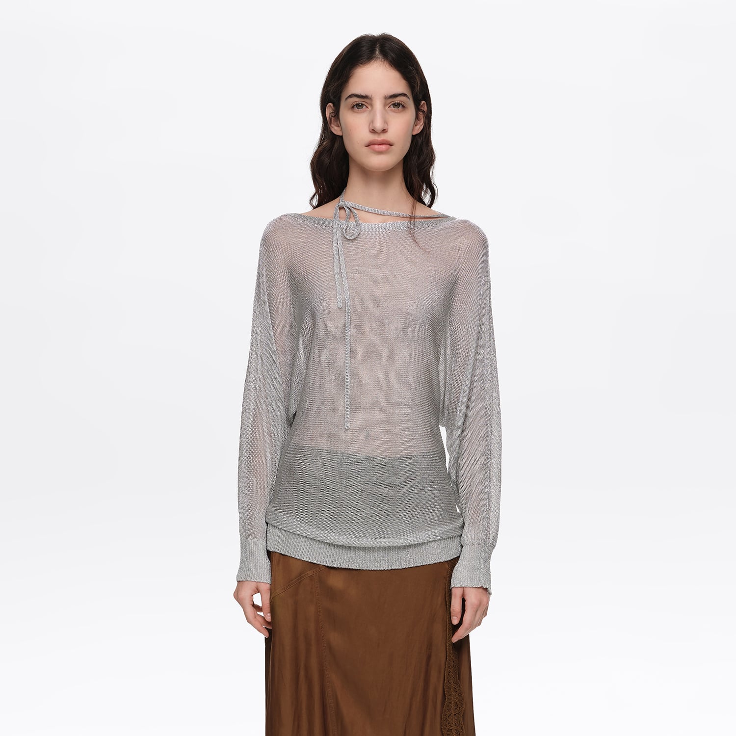 Bimba Y Lola Silver Boat Neckline Crossover Ties Sweater