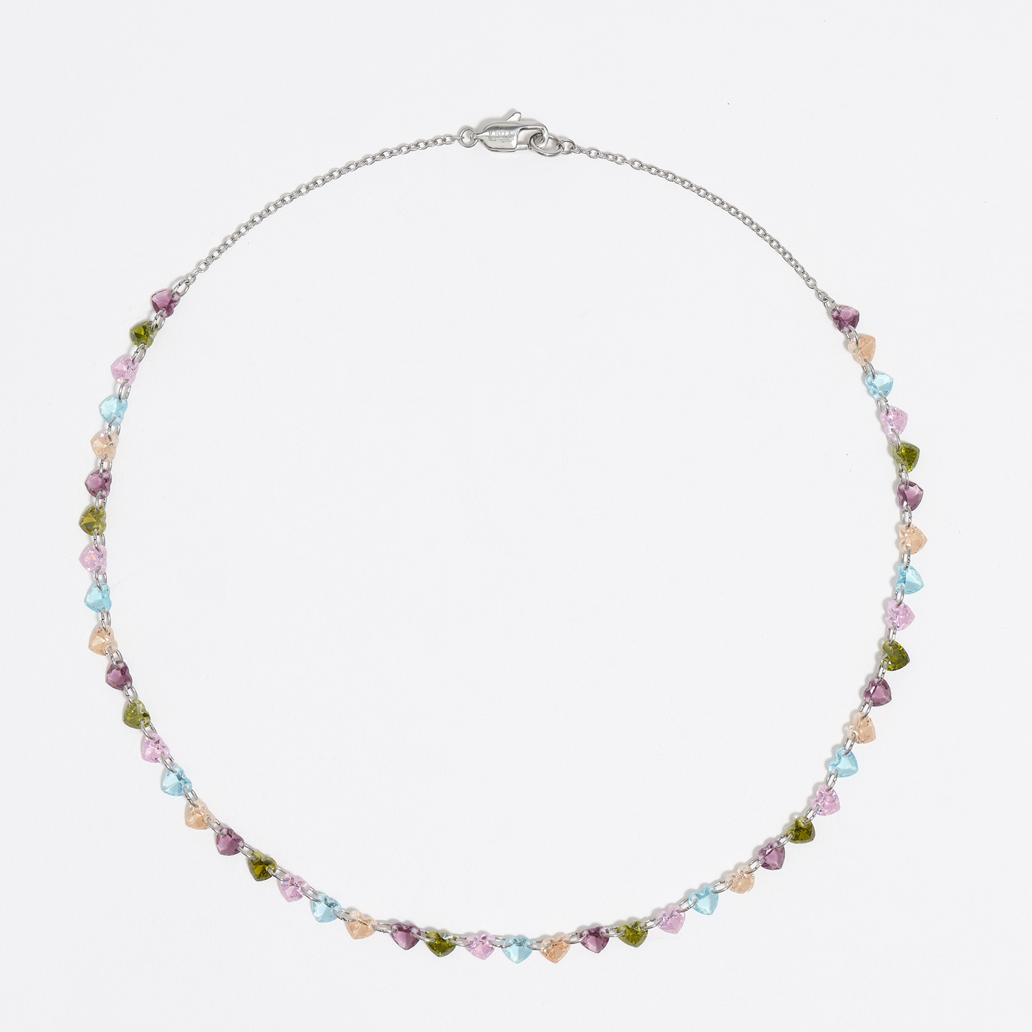 Bimba Y Lola Lilac Multicolor Crystals Silver-Tone Hearts Necklace