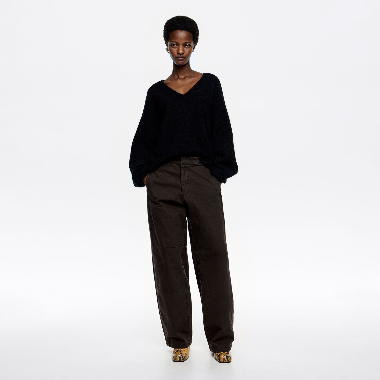 BARREL - Spodnie denim regulowana talia ciemnobrązowe