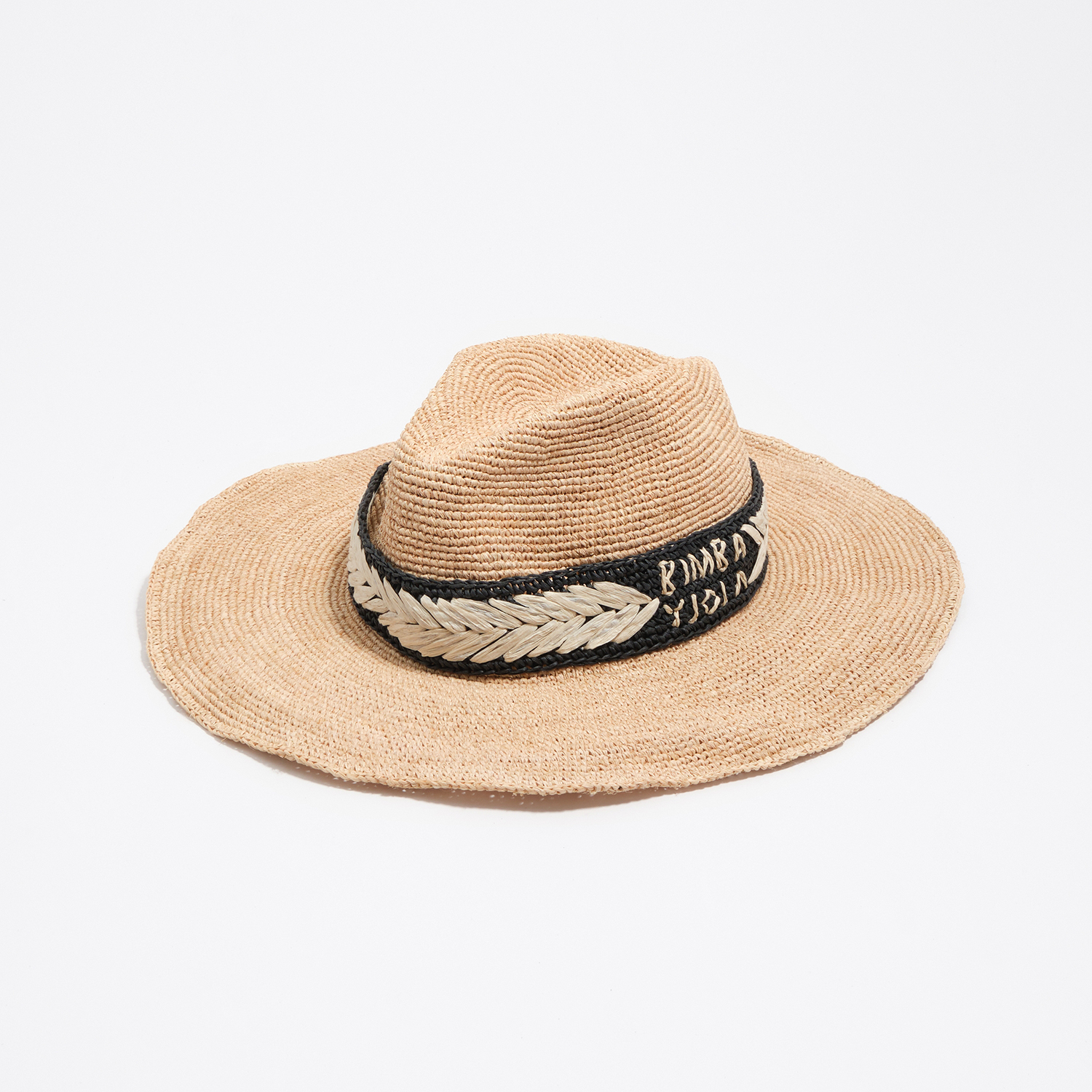 Bimba Y Lola Black Raffia Embroidered Band Hat