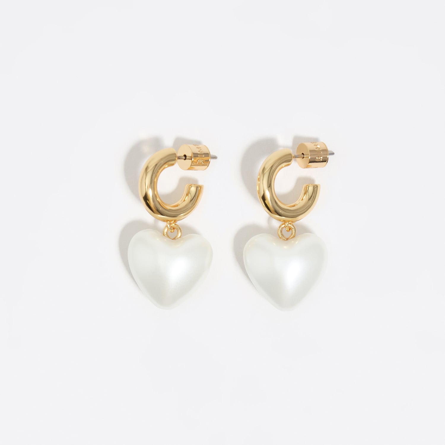 Bimba Y Lola Pearl Gold Hoop Earrings And Heart