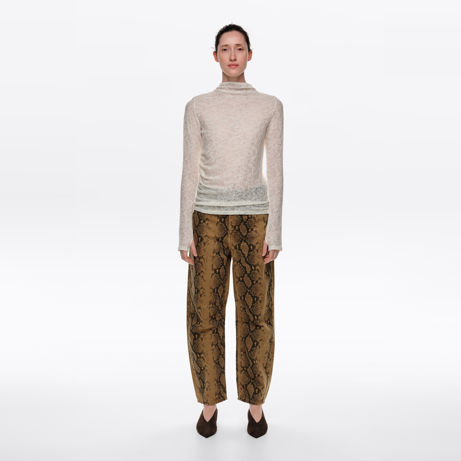 BARREL - Spodnie denim 5 kieszeni snake ochra