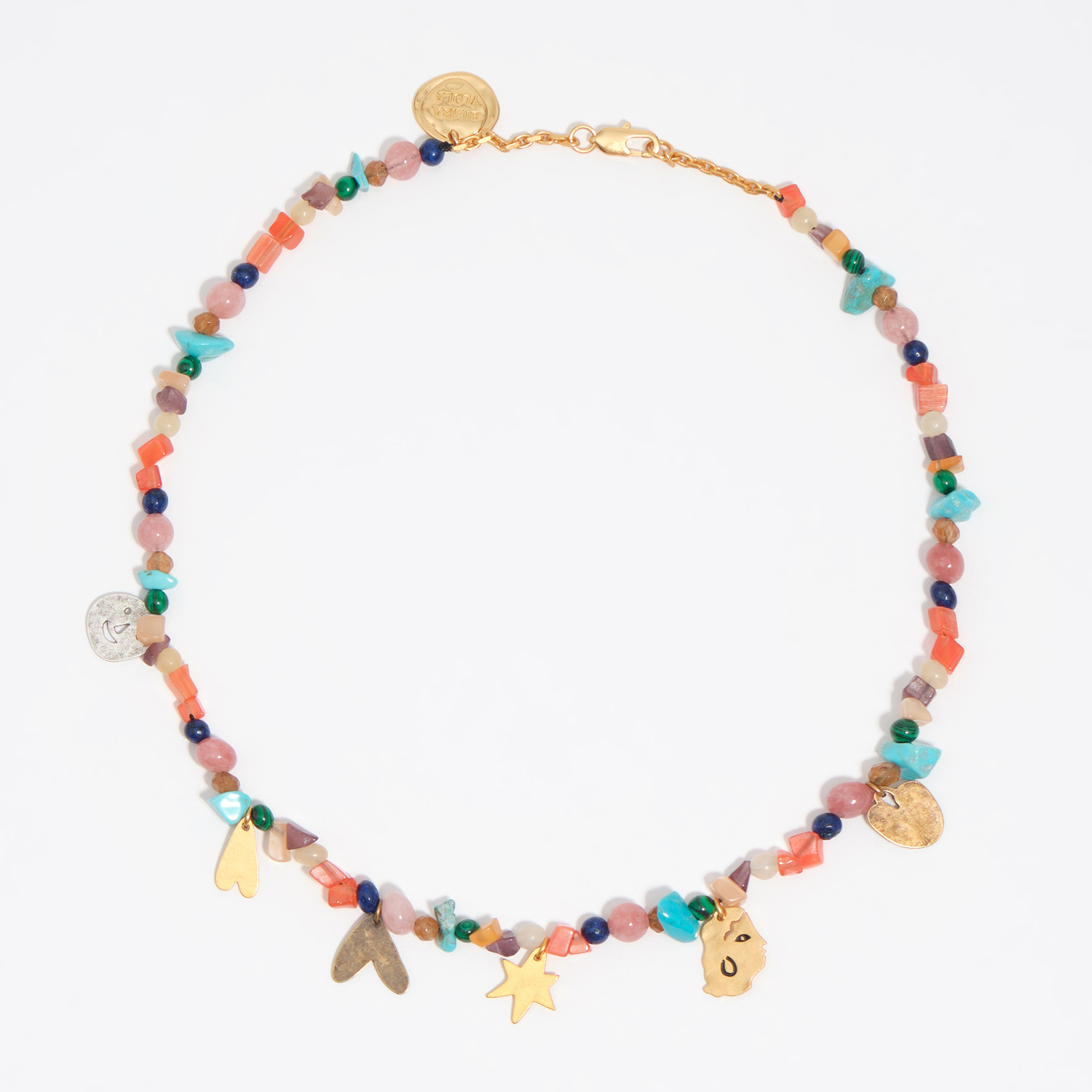 Bimba Y Lola Blue Necklace With Metal Silhouettes And Multicolor Stones