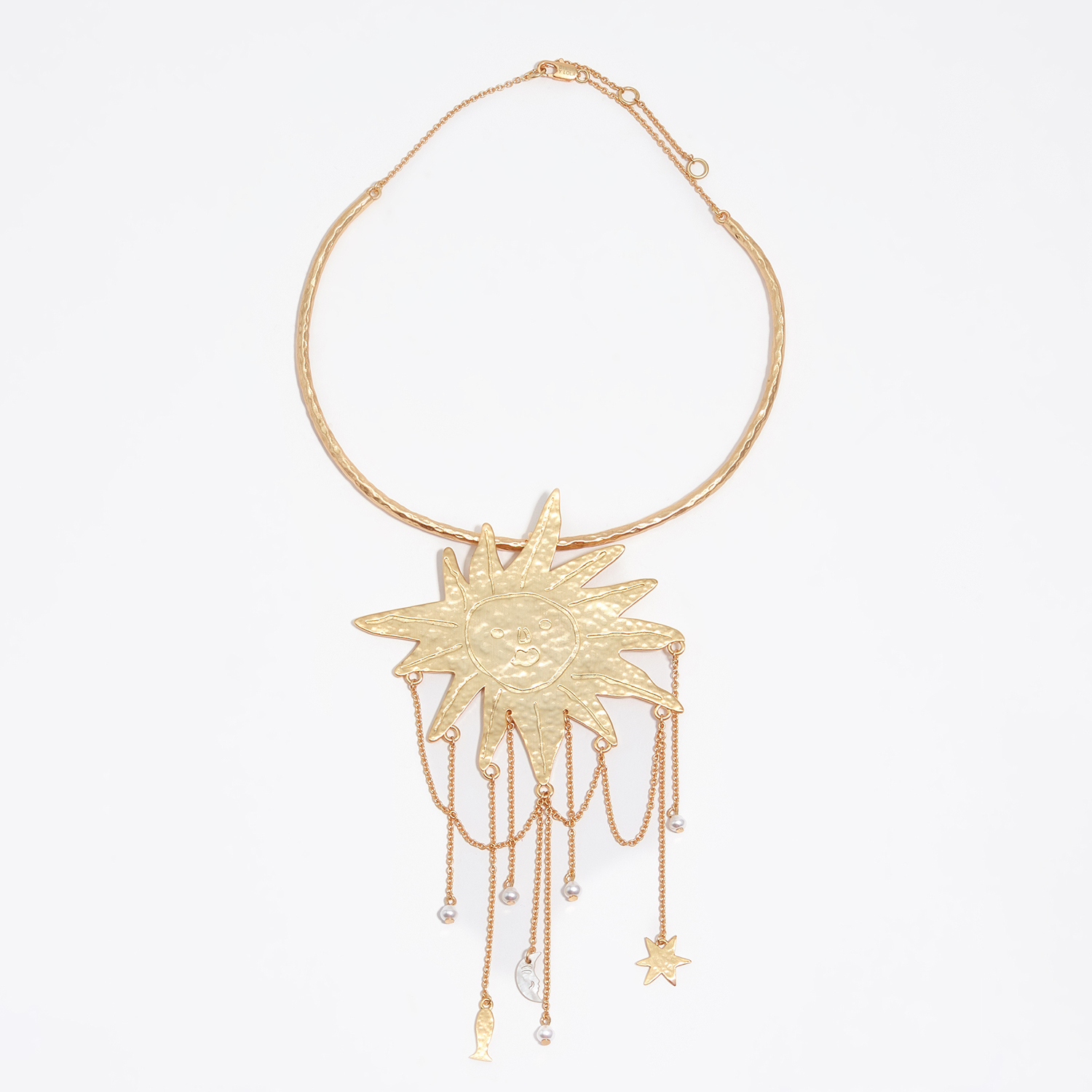 Bimba Y Lola Gold Sun And Moon Necklace With Brushed Chains And Pearls
